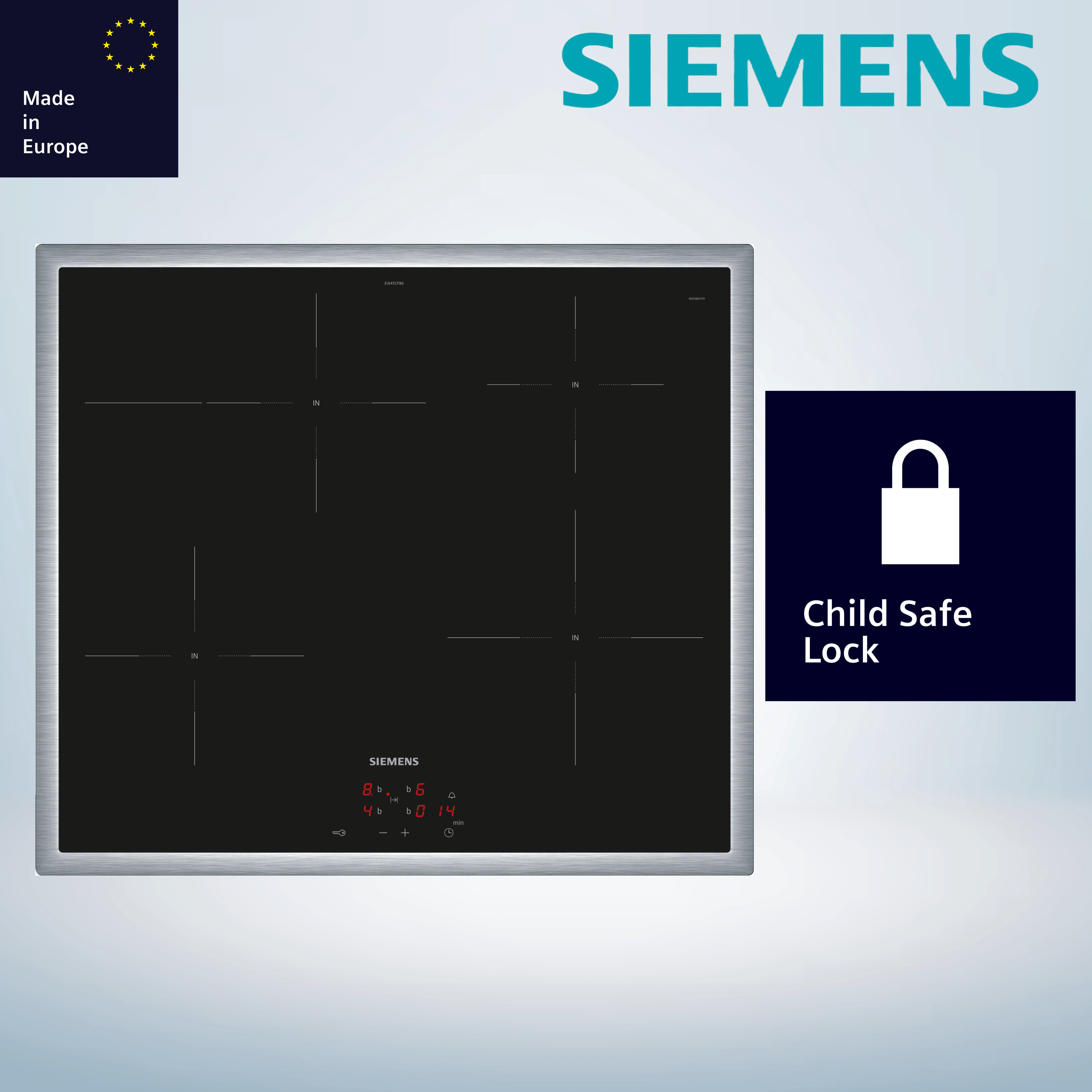  Siemens EI645CFB6E Induktionskochfeld  flacher, breiter Rahmen  herdgebunden  aufliegender Einbau