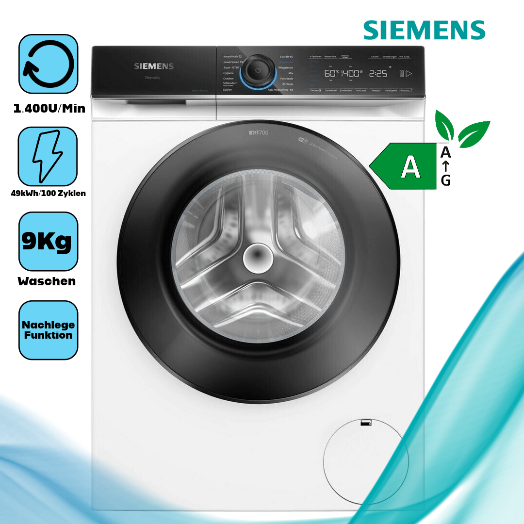 Siemens WG44B2070  Waschmaschine 9 kg  1.400 U/Min  WLAN (Wi-Fi)  Startzeitvorwahl 