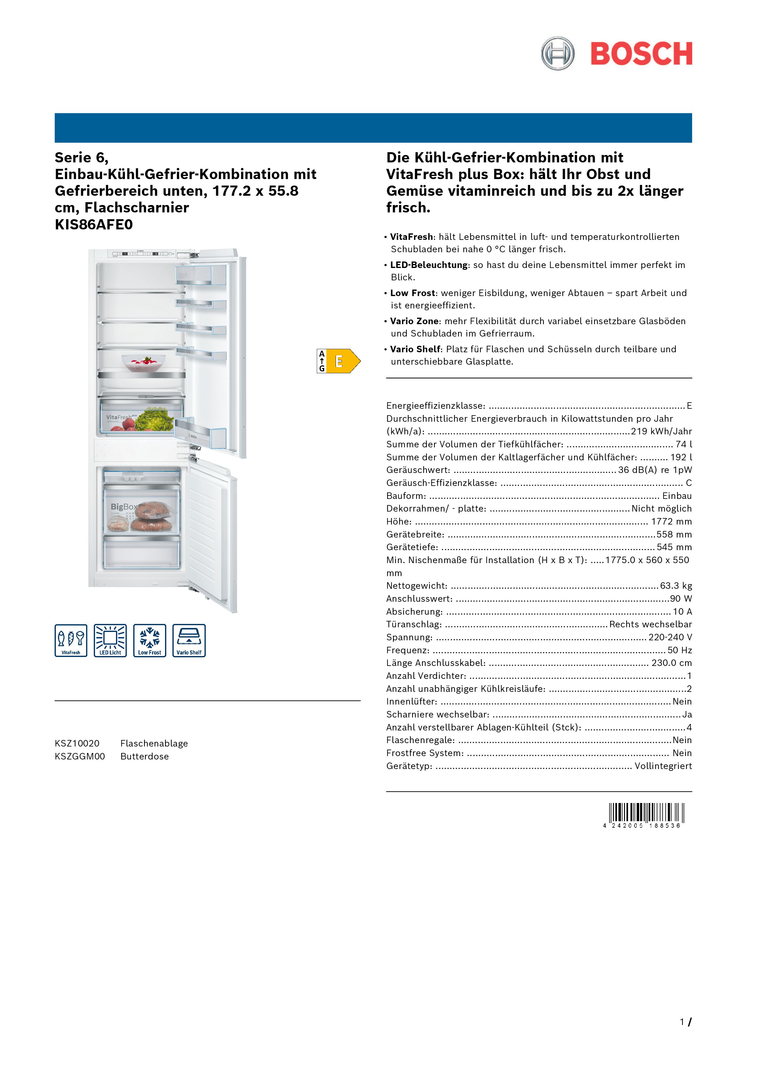 Bosch KIS86AFE0  Kühl-Gefrierkombination