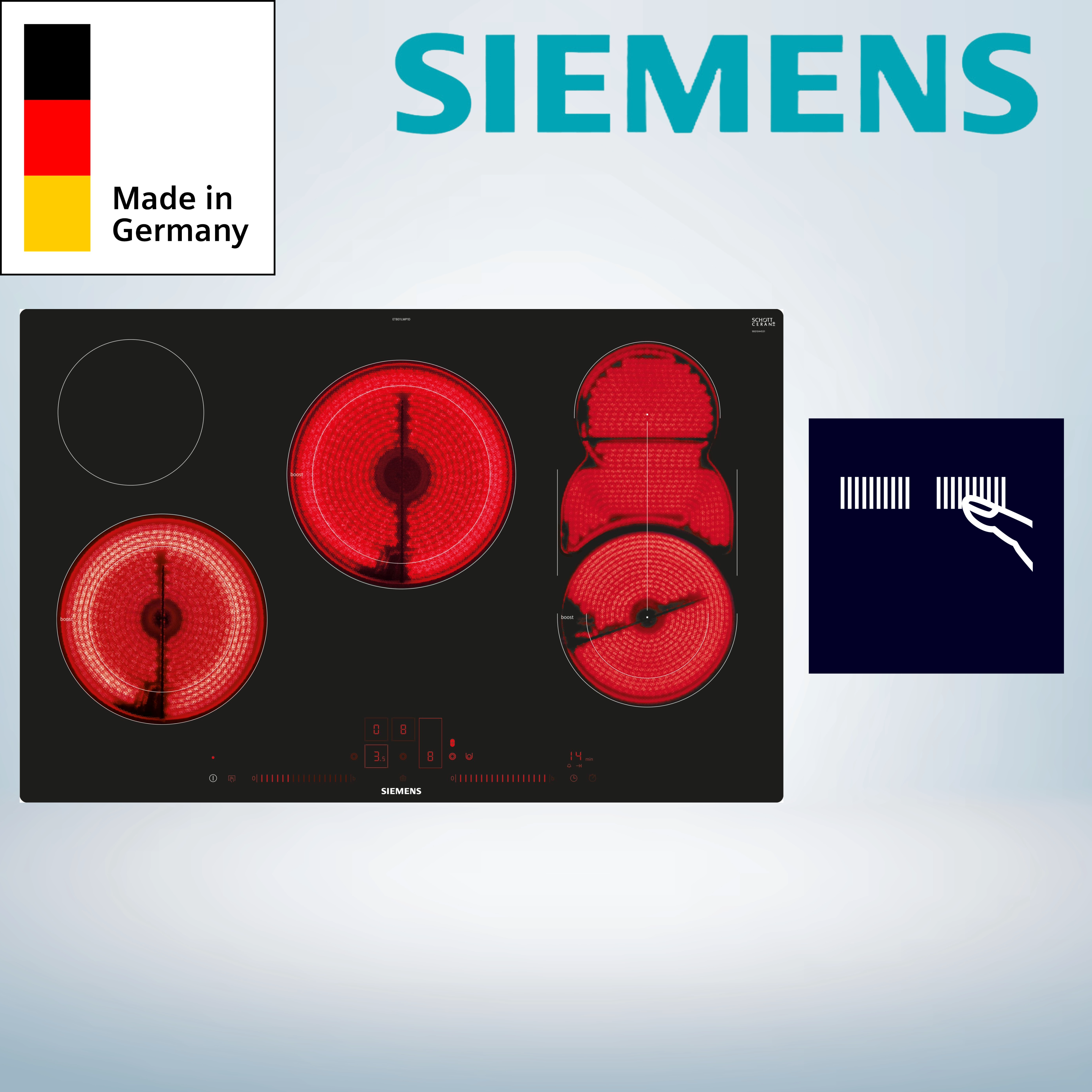 Siemens ET801LMP1D Glaskeramikkochfeld  flächenbündiger Einbau  Standardbreite 80  Kindersicherung