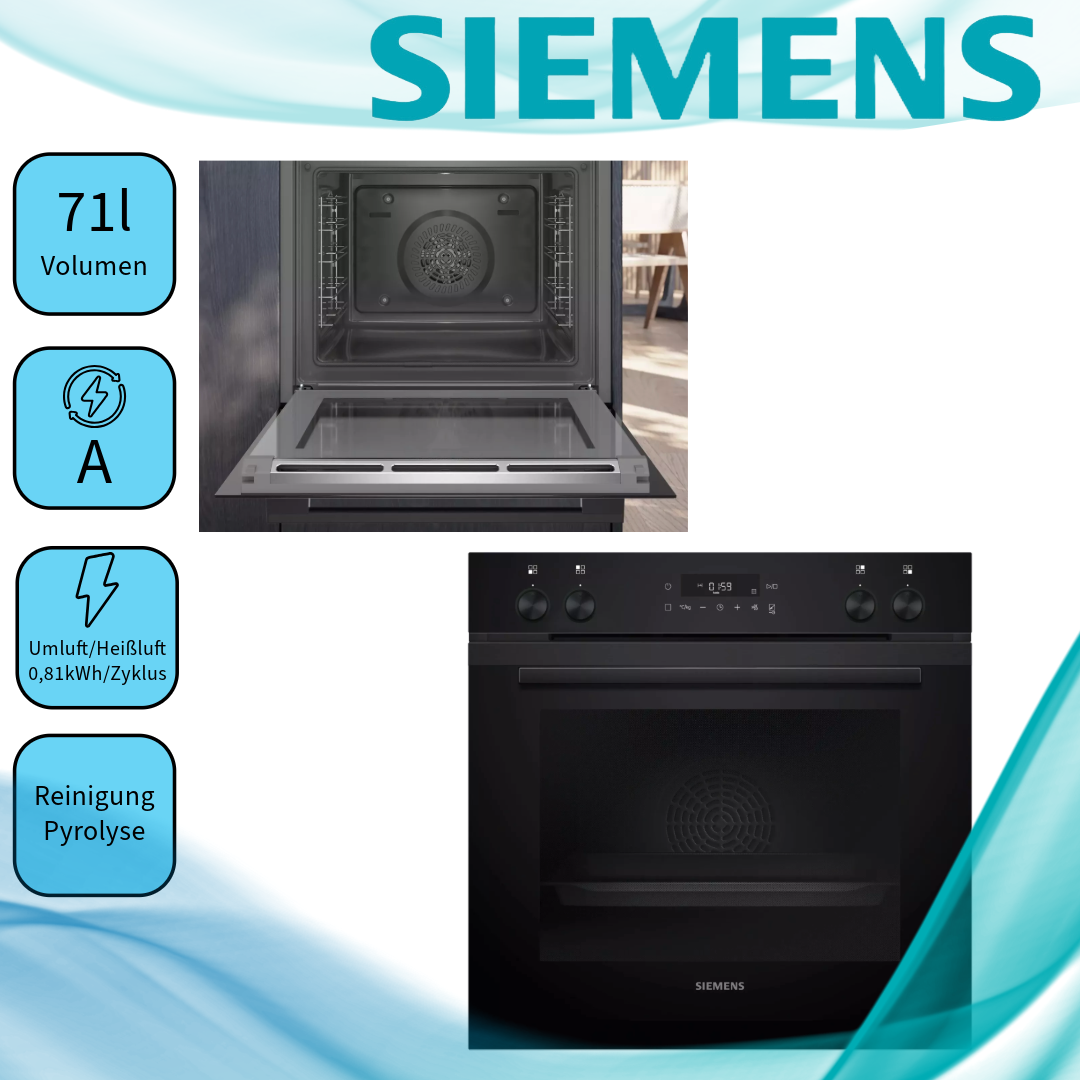 Siemens HE271ABB0 Elektroherd  71 Liter  Breite 60 cm  Ober-/Unterhitze  Grill  Hydrolyse 