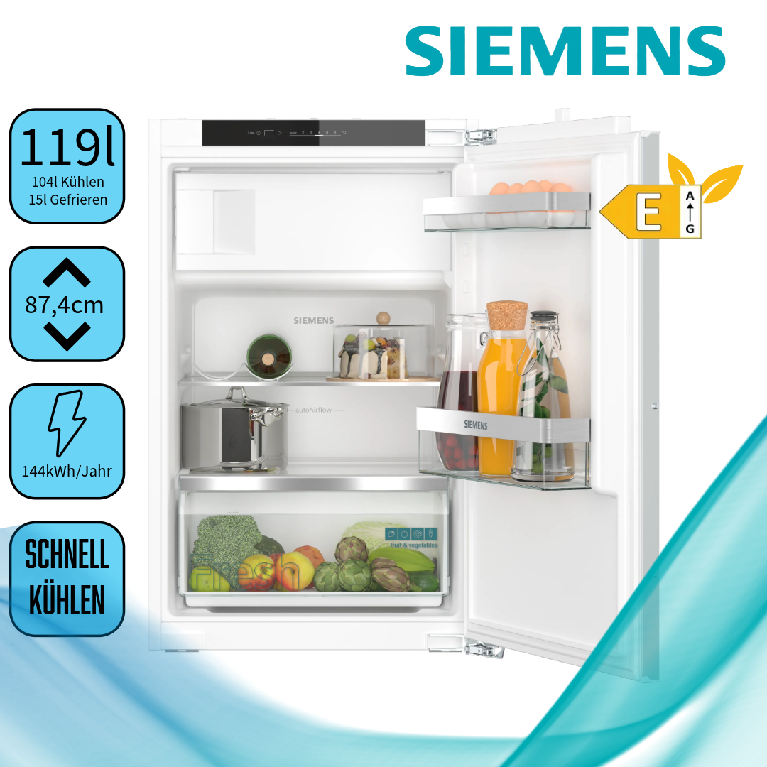 Siemens KI22LVFE0 Einbaukühlschrank Inhalt Kühlbereich 104 Liter  Höhe 87,4 cm 