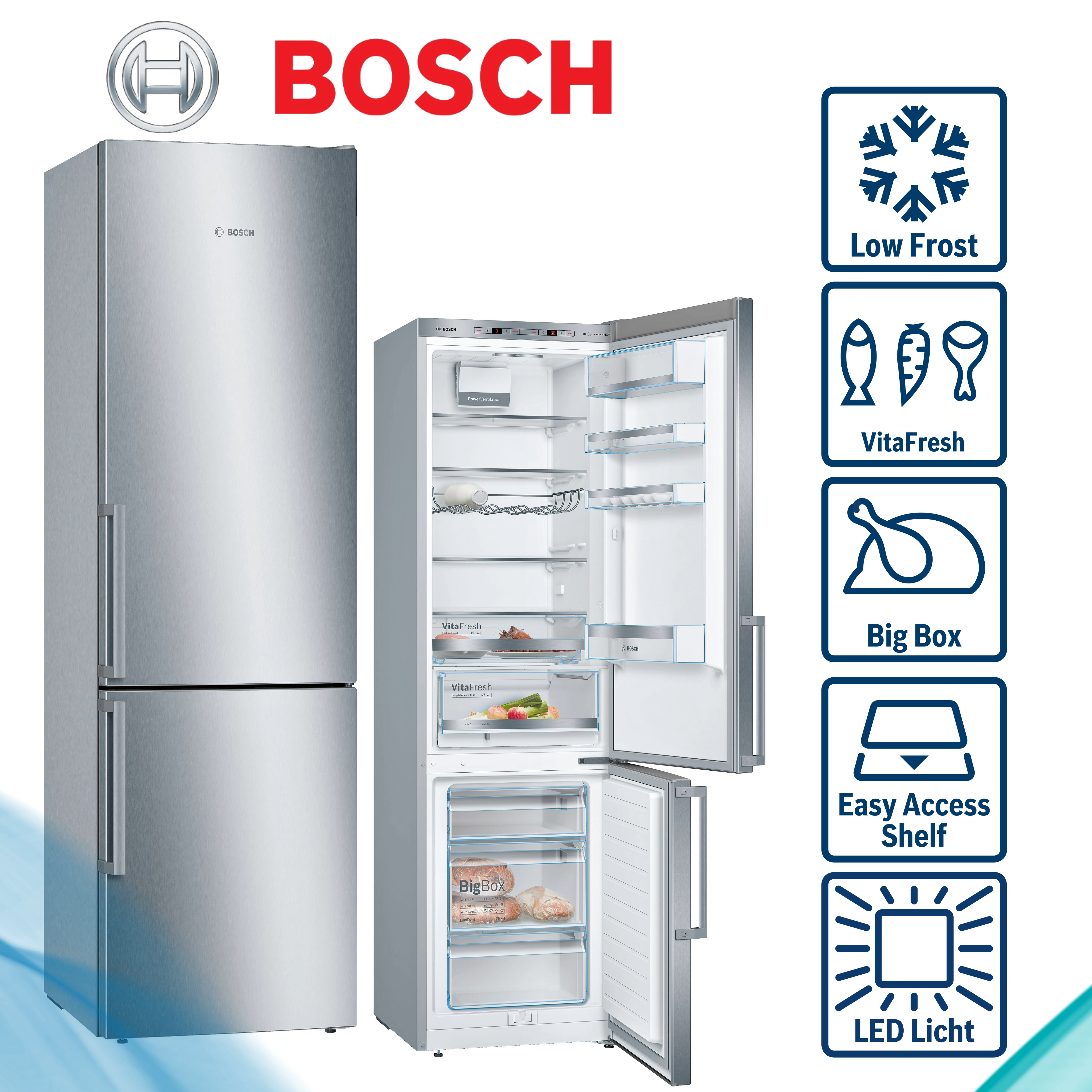 Bosch KGE398IBP Serie 6 Freistehende Kühl-Gefrier-Kombination mit Gefrierbereich unten 201 x 60 cm E