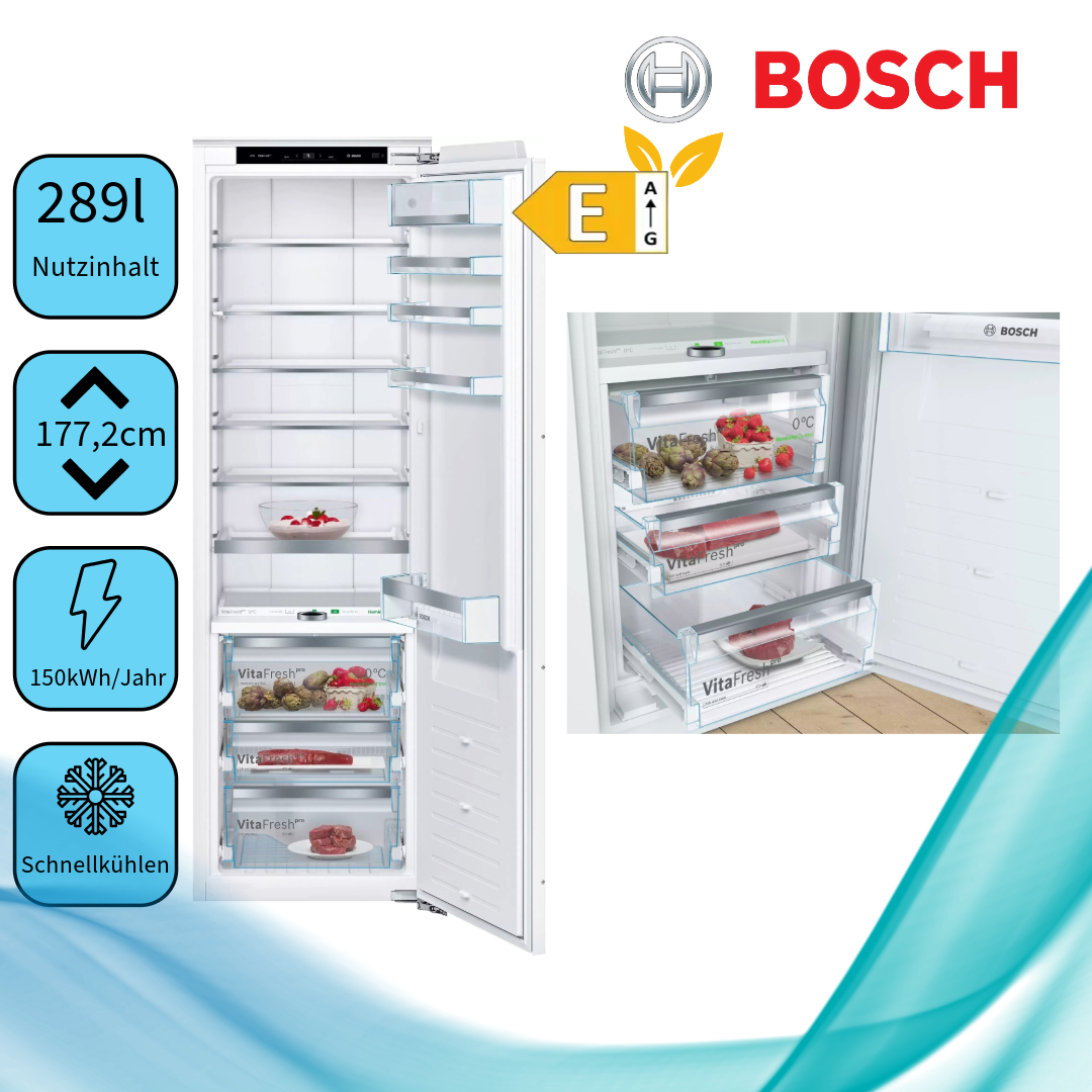 Bosch KIF81PFE0 Serie 8 Einbau-Kühlschrank 177.5 x 56 cm Flachscharnier