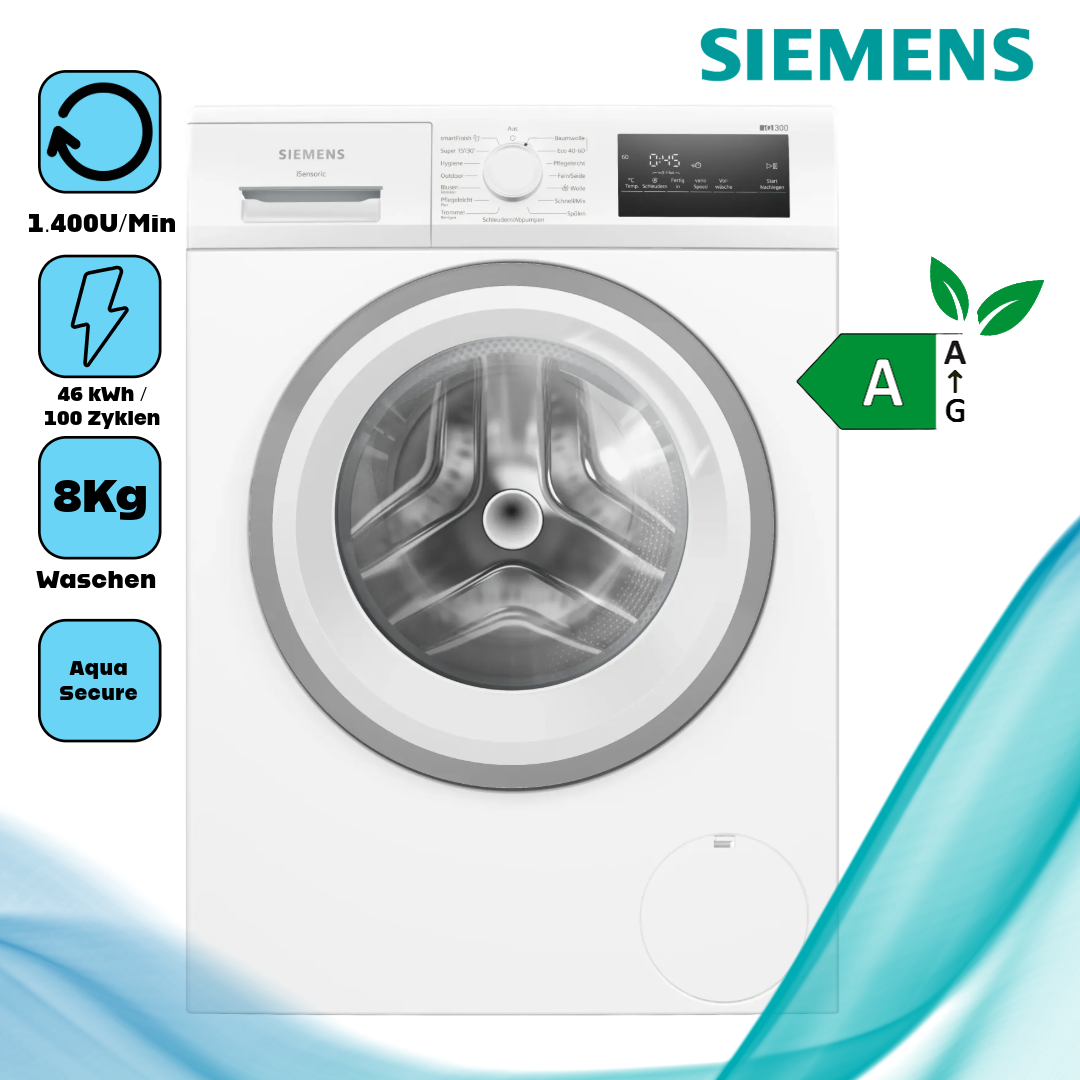  Siemens WM14N127 Waschmaschine  Frontlader  8 kg  1.400 U/Min  Knitterschutz 