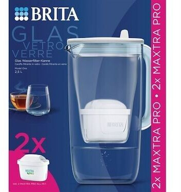 BRITA Filterkanne Model One 2500ml Glas hellblau + 2 Maxtra Pro