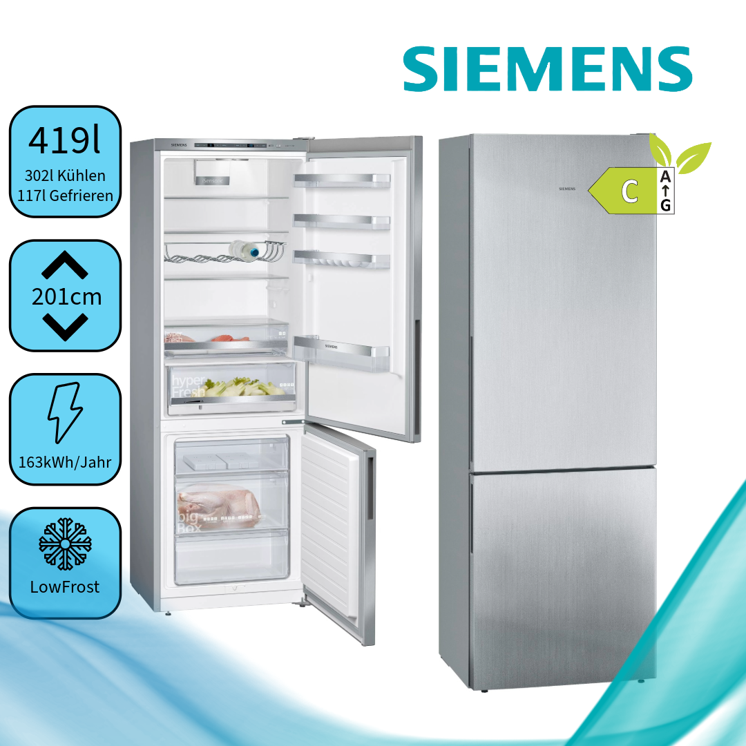 Siemens KG49EAICA  Kühl-Gefrierkombination   Inhalt Kühlbereich 302 Liter 