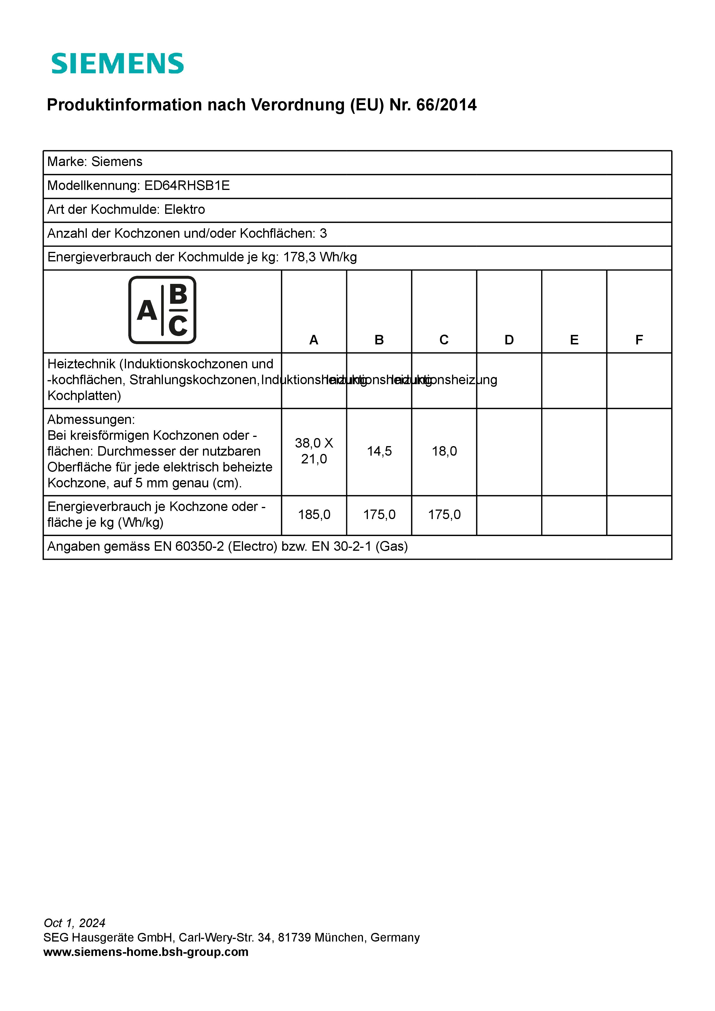  Siemens ED64RHSB1E Induktionskochfeld  flacher, breiter Rahmen  autark  aufliegender Einbau  WLAN