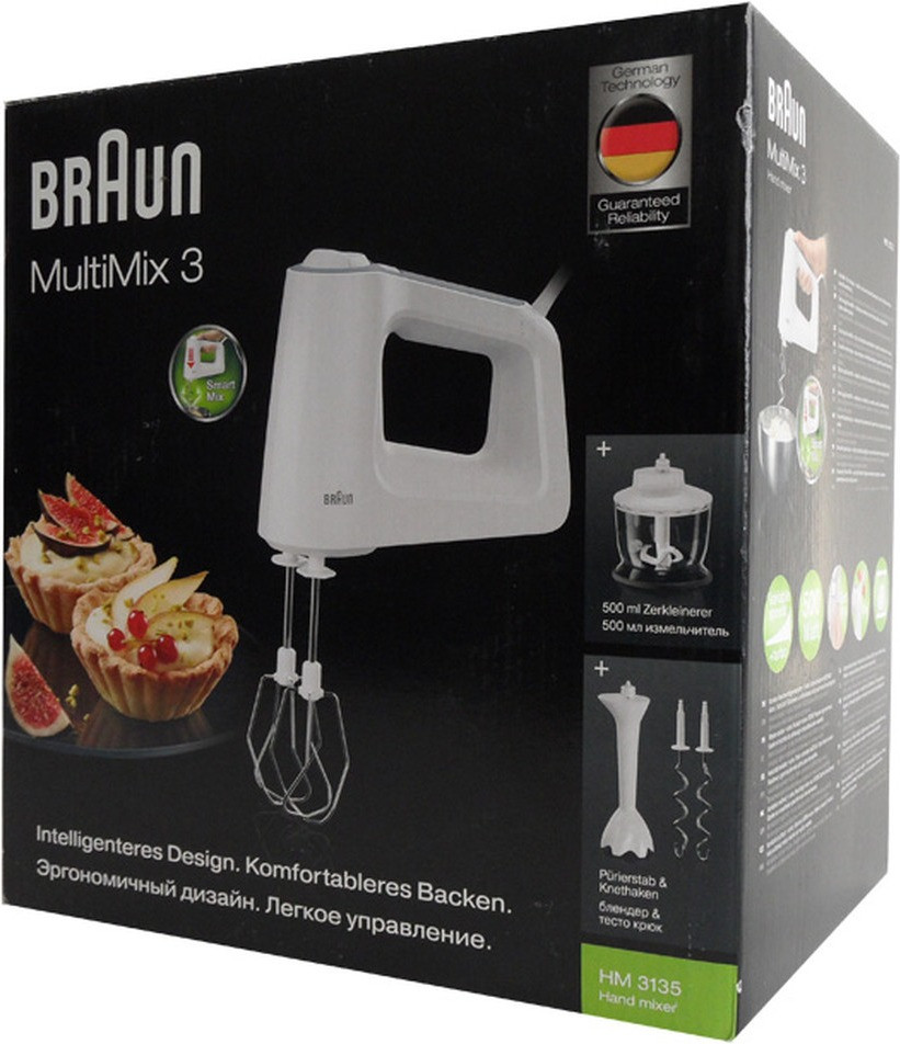 Braun HM3135WH MultiMix 3   Handmixer  500 Watt  Gehäusematerial Soft-Grip 