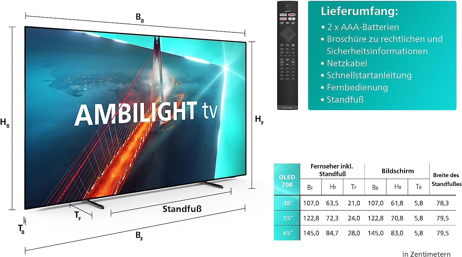 Philips 55OLED708  4K-Fernseher  HDR  3.840 x 2.160 Pixel  55 Zoll 