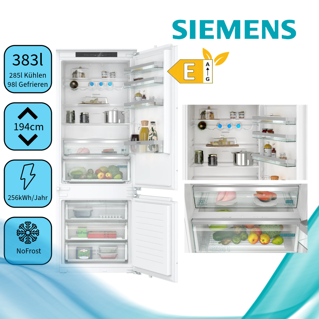Siemens KB96NVFE0 Kühl-Gefrierkombination  256 kWh/Jahr  Inhalt Kühlbereich 285 Liter 