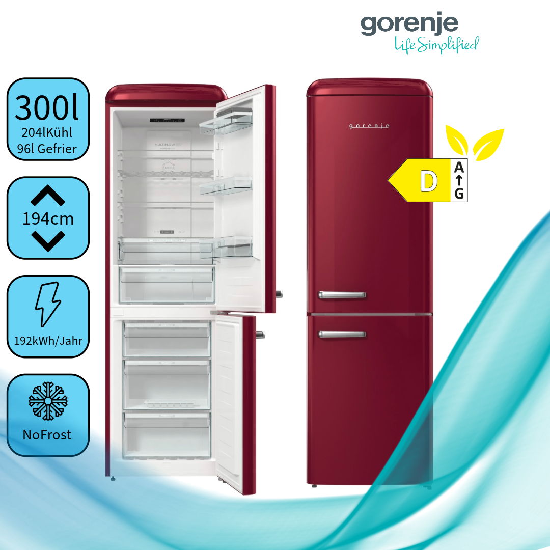 Gorenje ONRK619DR Kühl-Gefrier-Kombination Burgundy Rechts