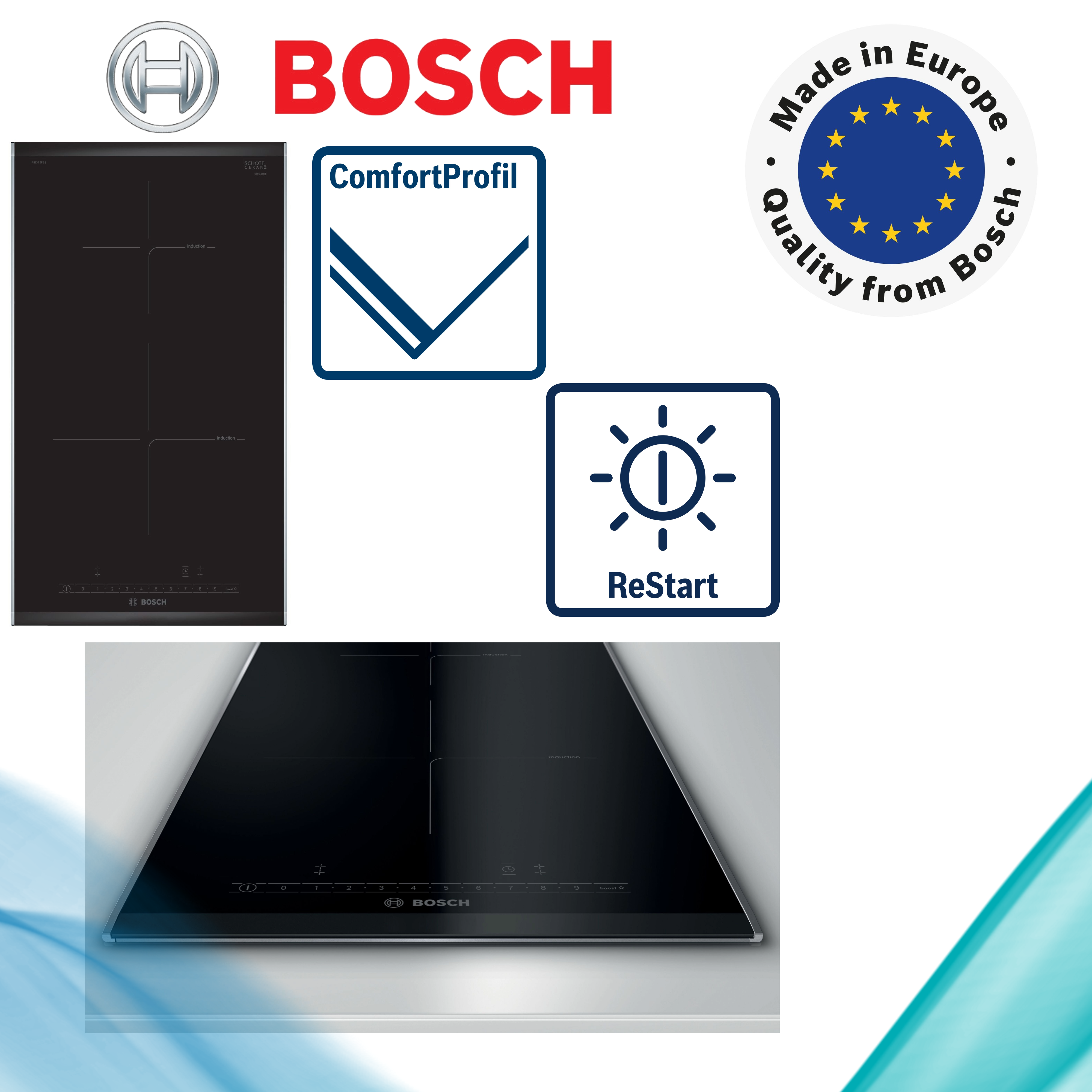 Bosch PIB375FB1E Domino-Kochfeld  Facettenschliff  autark  aufliegender Einbau  Standardbreite 30 