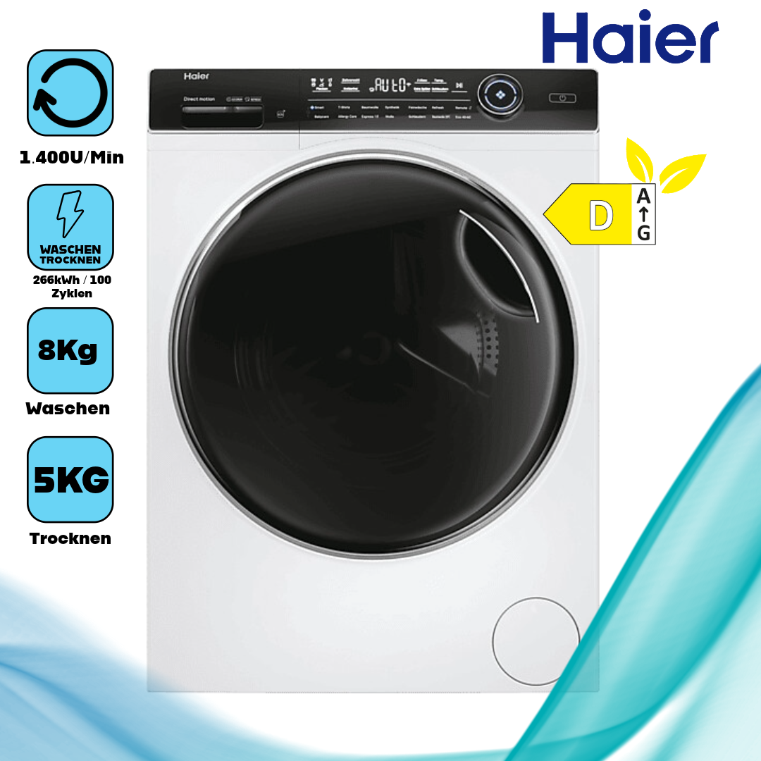  Haier HWD80-B14979U1  freistehender Waschtrockner  8 kg Waschen  5 kg Trocknen 