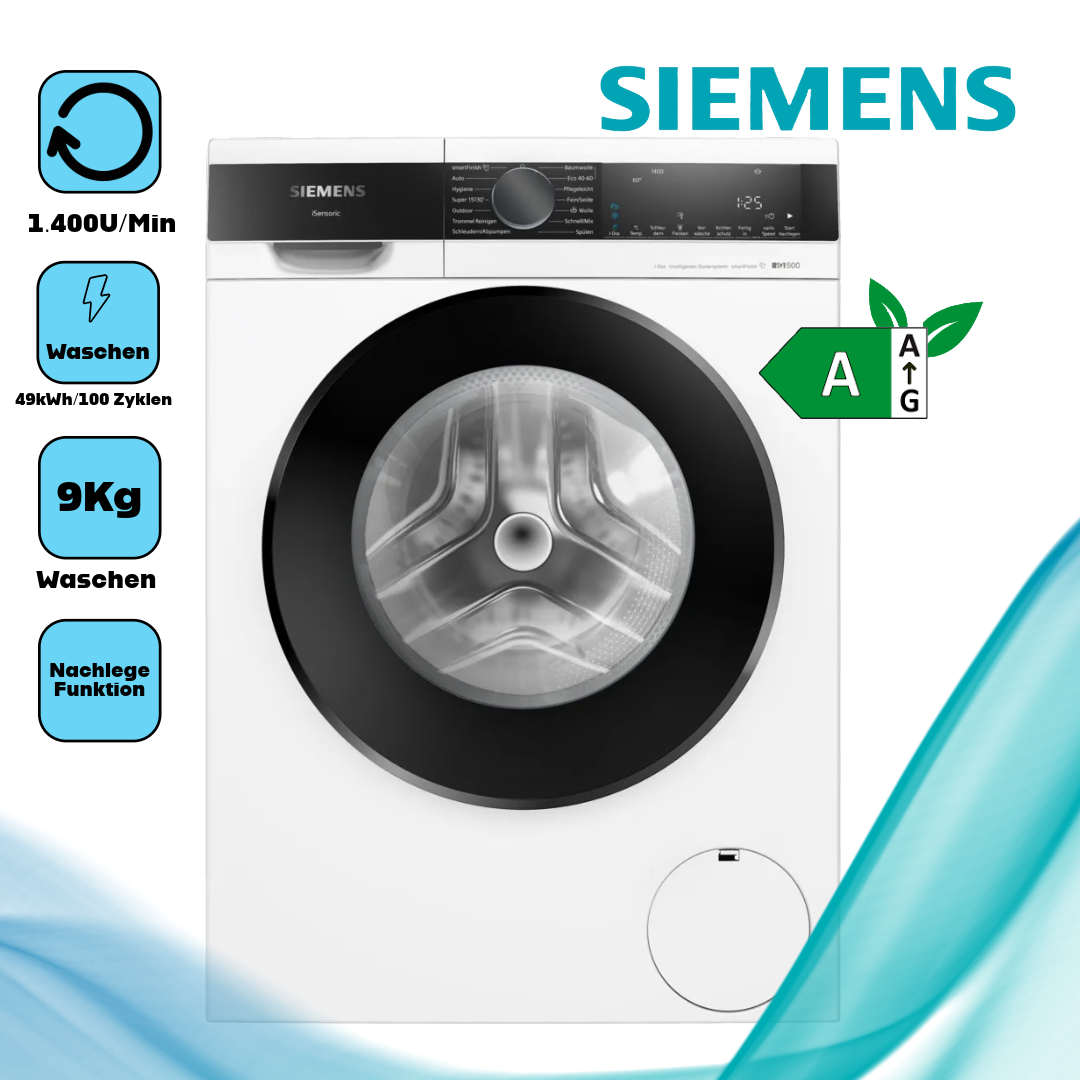 Siemens WG44G2F22 Waschmaschine, 9 kg, 1400 U/min, intelligente Dosierung
