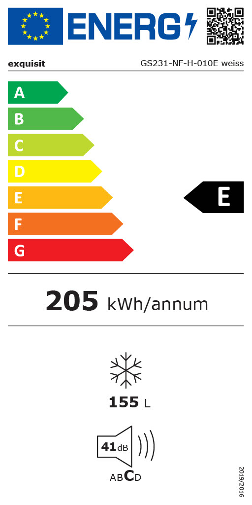 Exquisit GS231-NF-H-010E Standgefrierschrank, 155L, No-Frost, 4 Sterne, Energieeffizienz E