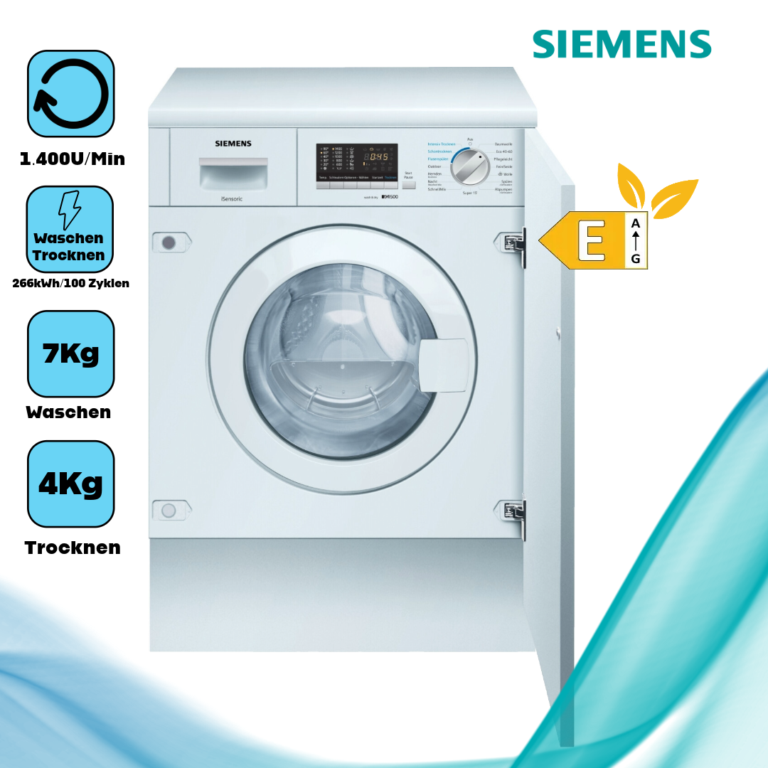 Siemens WK14D543 Einbau-Waschtrockner  unterbaufähig  7 kg Waschen  4 kg Trocknen