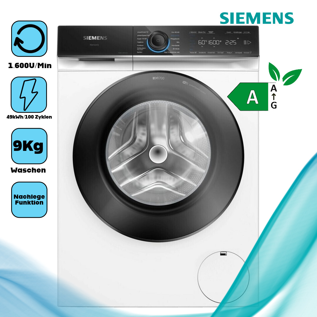Siemens WG46B2070  Waschmaschine 9 kg  1.600 U/Min  WLAN (Wi-Fi)  Startzeitvorwahl