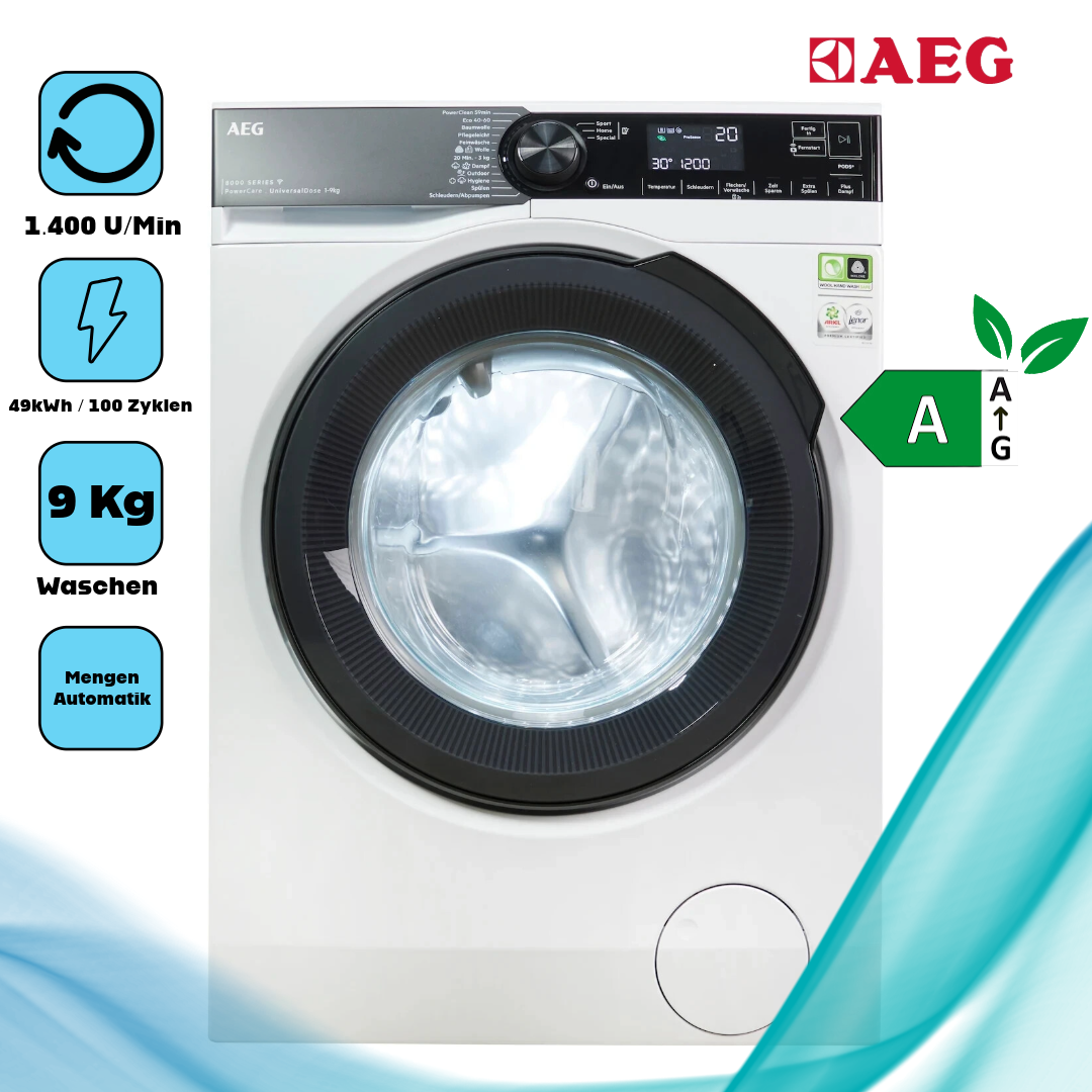  AEG LR8E75490 Waschmaschine  Frontlader  9 kg   1.400 U/Min   WLAN (Wi-Fi) 