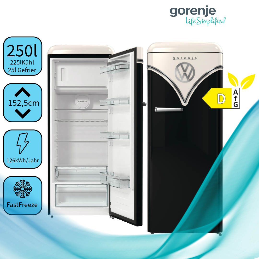 Gorenje OBRB615DBK VW Bulli Retro Edition schwarz Standkühlschrank 