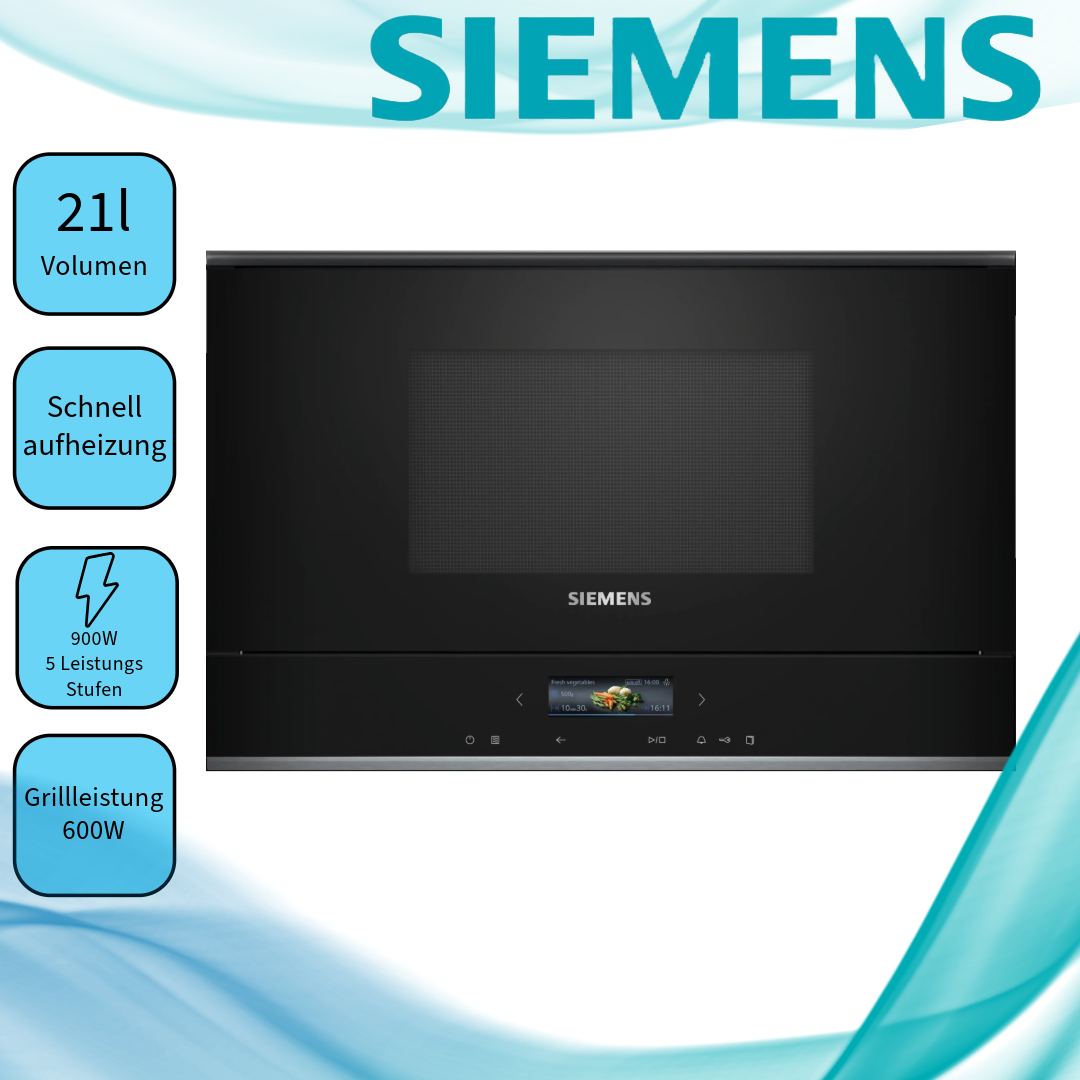  Siemens BE732L1B1 Mikrowellen-Grill  21 Liter  900 Watt  Grillleistung 600 Watt  einbaufähig  Breite 56 cm  Grill